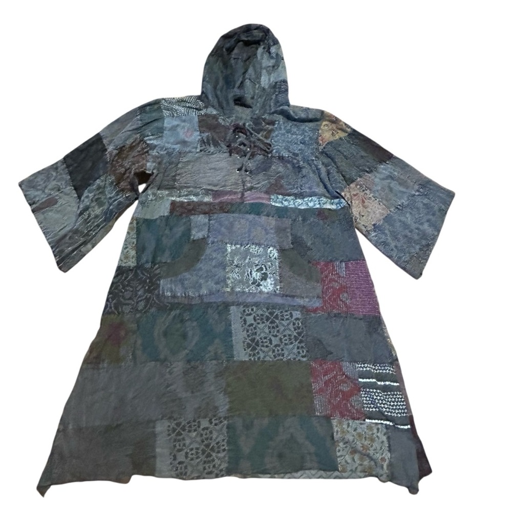 Earthbound Trading Company Patchwork Dress Hooded Boho Hippy O/S